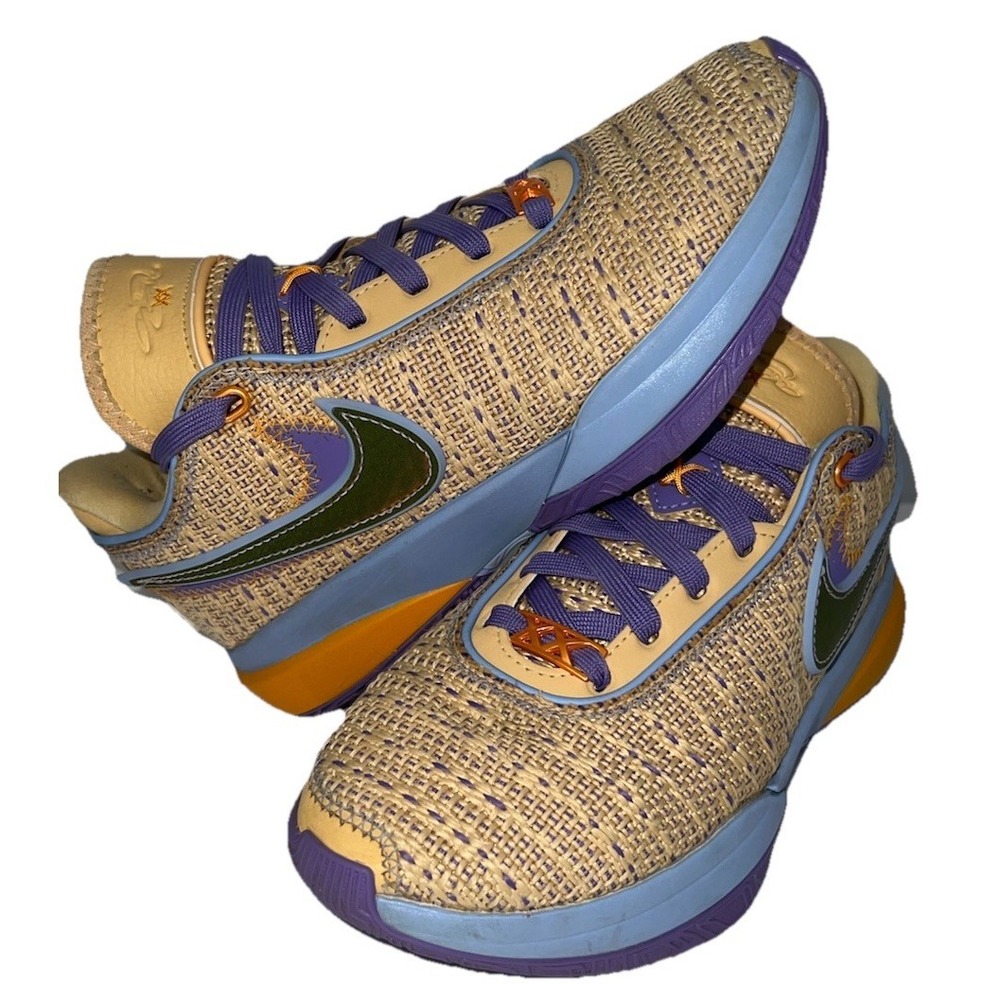 (8/b4))Nike Air Lebron 20 Summer Vibes Tan Sneakers Size 6.5Y Rare DQ8651-200